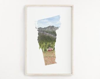 Vermont Watercolor Map Print, Mansfield Mountain Art