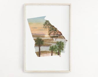 Georgia Watercolor Map Art Print, Cumberland Seashore