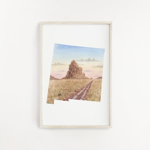 Aquarelprint New Mexico, New Mexico State Art, Home State Art, NM-kaart, Ship Rock NM, New Mexico-kaartposter, cadeau over lange afstand