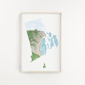 Rhode Island Watercolor Print, Rhode Island State Art, Rhode Island Print Gift, Rhode Island Wall Art, US State Shape Gifts, RI Print