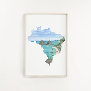 Impresión de acuarela de Brasil, Arte de Brasil, Pintura de Brasil, Parque Nacional Fernando de Noronha, Brasil Sudamérica, Recuerdo de Brasil