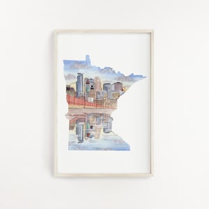 Minnesota City aquarel schilderij, MN Home State Decor, Minnesota State, MN Cityscape, Minnesota print, Minneapolis Art, MN aquarel kunst