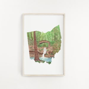 Ohio aquarel print, Ohio State Art, Home State Art, uniek gastenboek teken, Ohio kaartkunst, Ohio kaart poster, interlokale cadeau, Ohio Art
