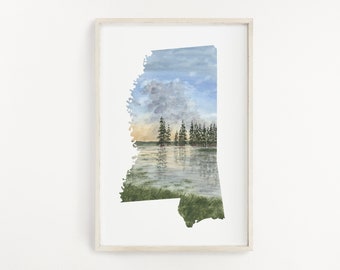 Mississippi Watercolor Painting, Mississippi State Art, Home State Print, Mississippi Travel Gift, Mississippi Art, Unique Wedding Guestbook