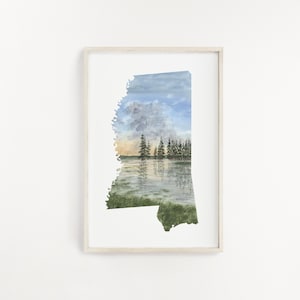 Mississippi aquarel schilderen, Mississippi State Art, Home State Print, Mississippi Travel Gift, Mississippi Art, unieke bruiloft gastenboek