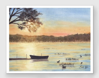 Limited Edition Lake Watercolor Art Print, Cabin Decor