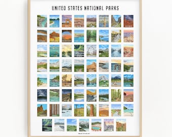 US National Parks Poster | Watercolor Art Print, All 63 Parks