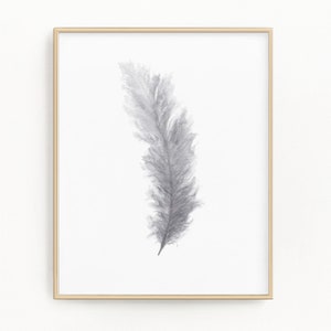 Gray Watercolor Feather Painting, Feather Print, Bird Feather, Home Decor, Boho Feather Art, Whimsical Feather, Grey Decor, Feather wall art
