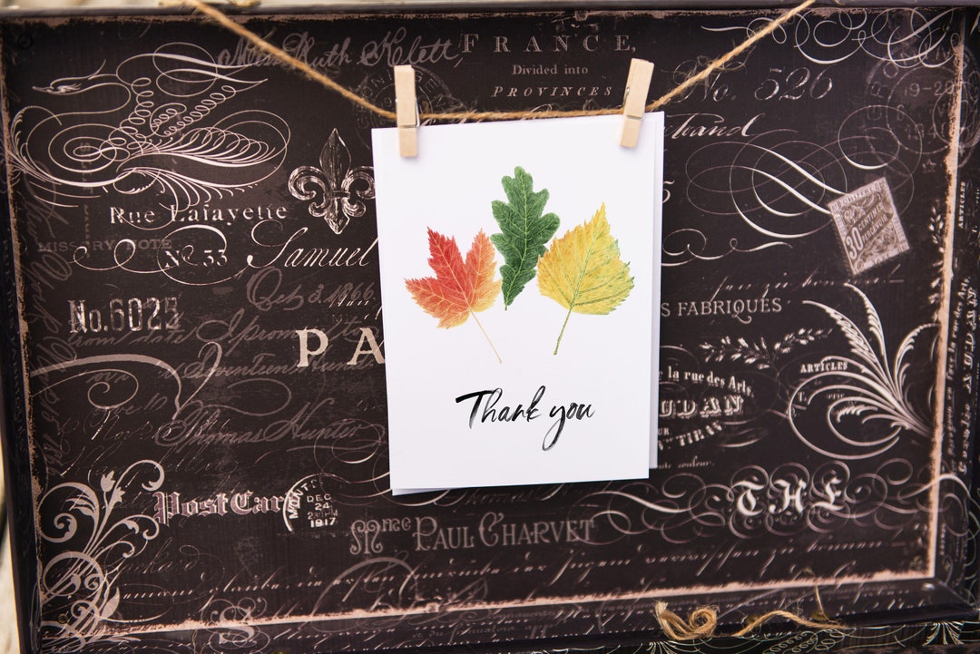 Watercolor Fall Leaves Thank You Card, Autumn Greeting Card - Etsy