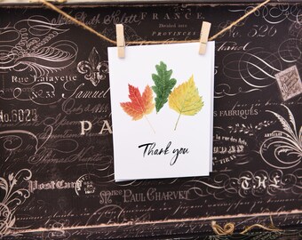 Watercolor Greeting Card, Thank You Card, Fall Leaves Card, Fall Greeting Card, Thanksgiving Card, Card with Envelope, Autumn Blank Card