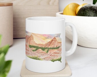 South Dakota Mug, Badlands National Park Coffee Cup, SD Ceramic Mug 11oz, South Dakota drink ware, Drinking mug, unique State trinkets