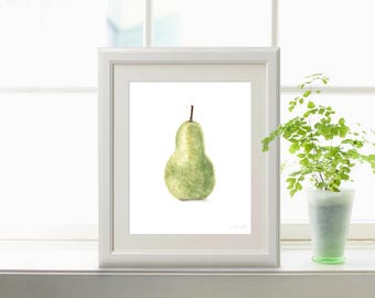 Aquarell Birnenmalerei, Küche Wandkunst, Esszimmer Dekor, Realistische Obst Malerei, Food Art, Gärtner Geschenk, Aquarell Obst, Birne Kunst