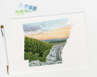 Arkansas Watercolor Print, Hot Springs National Park, Arkansas State Art, Arkansas Painting, Hot Springs Arkansas Souvenir