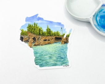 Wisconsin Decal, Apostle Islands Sticker, Watercolor Wisconsin Sticker, WI Car Decal, Home State Sticker, Devils Island Wisconsin