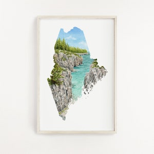 Maine Acadia National Park, Maine Watercolor Painting, Acadia National Park print, National Park Souvenir, Maine Gift, Maine Print