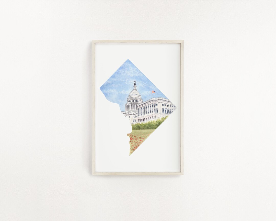 DC Watercolor Art Print, Washington DC Map, Capital Building - Etsy