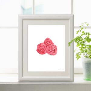 Watercolor Raspberry Painting, Kitchen Art, Dining Room Decor, Fruit Painting, Food Art, Gardener Gift, Fruit print, Watercolor Raspberry