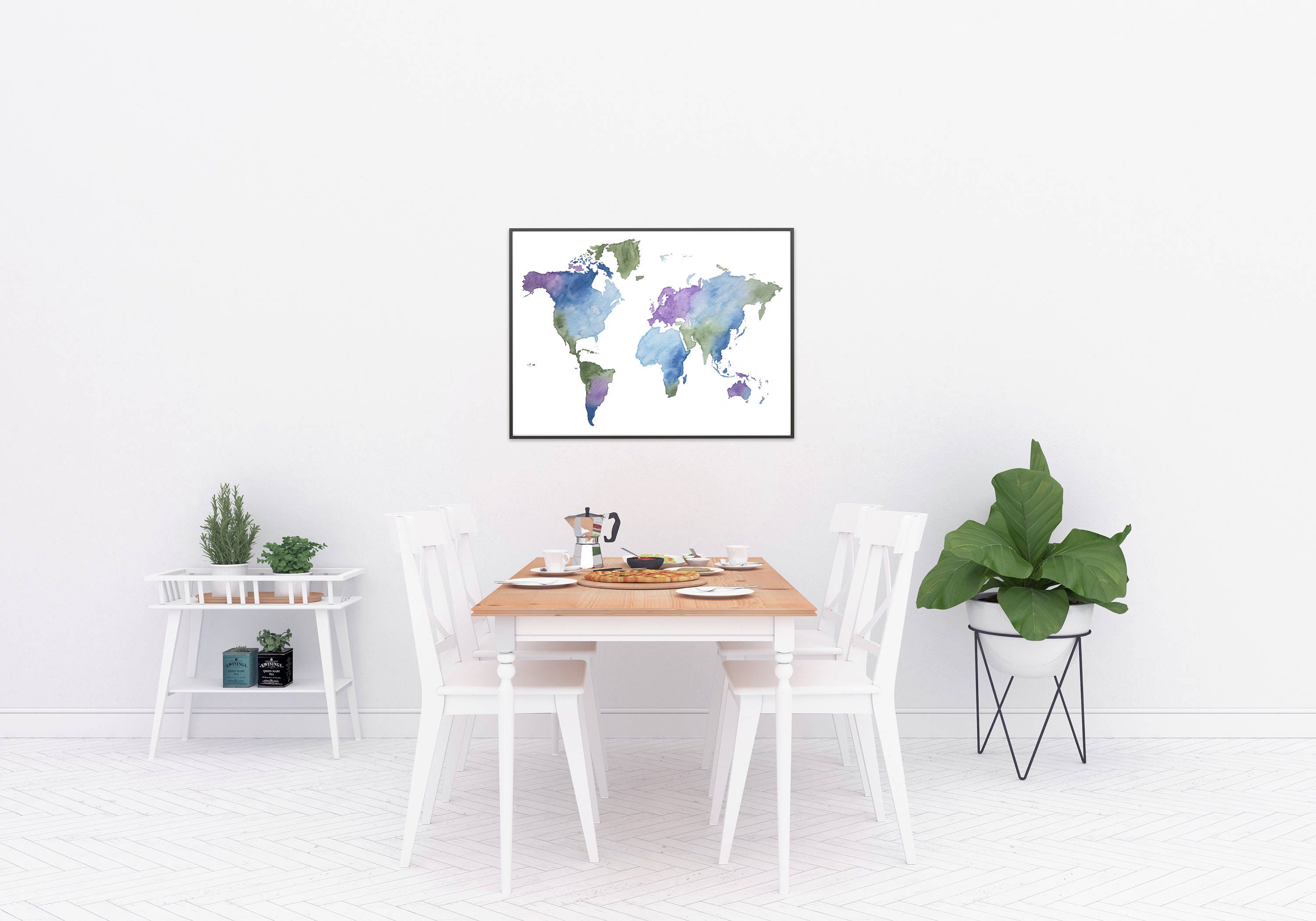 Watercolor World Map Art Print, Colorful Full Map Poster - Etsy