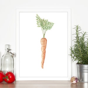 Watercolor Carrot Painting, Kitchen Art, Dining Room Decor, Vegetable Print, Veggie Art, Gardener Gift, Watercolor Vegetable, Carrot Art