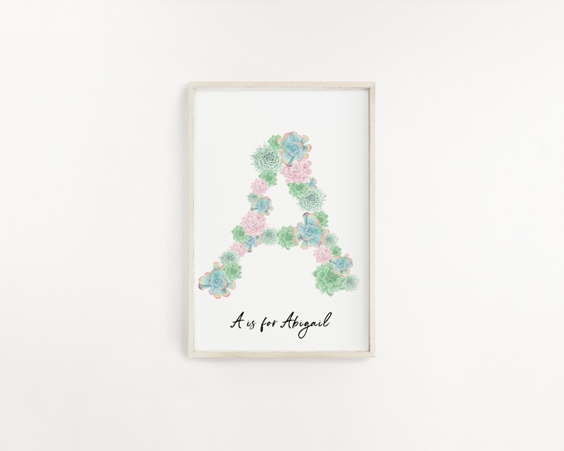 Custom Monogram Letters Custom Name art Watercolor Letter Newborn Gift Nursery name art Nursery Decor Alphabet Letter Print