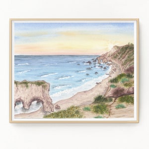 El Matador Beach Watercolor Painting, California Art, El Matador Print, Cali Gift, California Art Souvenir, El Matador Beach Gift