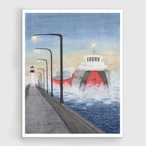 Philip R Clarke&quot; Limited Edition Print, Watercolor Ship painting, Ship Art, Ship in mist painting, Duluth Print, Great Lakes Art
