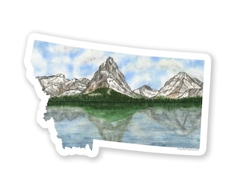 Calcomanía de acuarela del Parque Nacional Glaciar de Montana, pegatina de vinilo impermeable MT