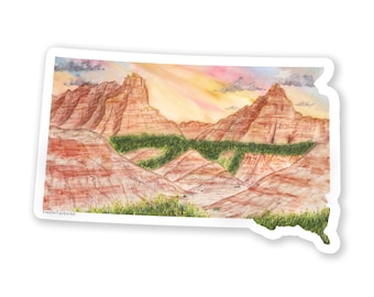 Adesivo acquerellato delle Badlands del South Dakota, impermeabile, decalcomania SD