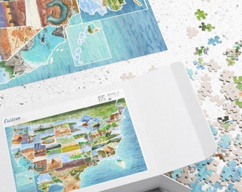 USA Map Jigsaw Puzzle, Vibrant Watercolor, Family Gift (500 or 1014-Piece)