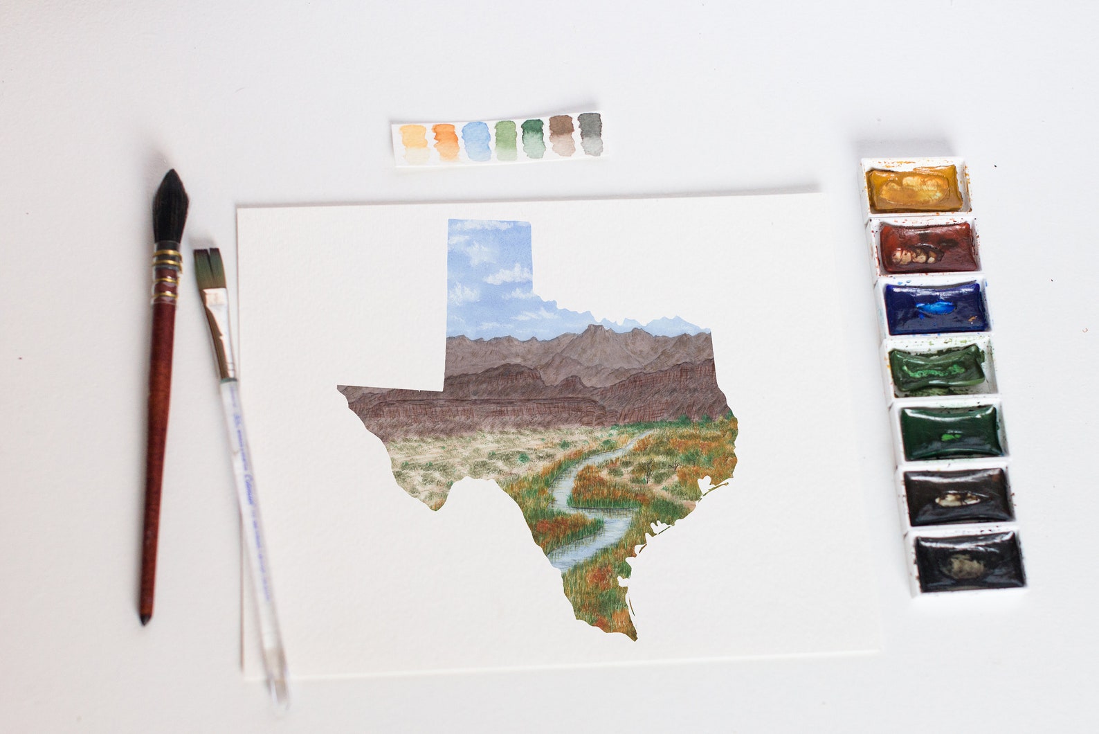 Texas Watercolor Print Texas State Art Texas Painting Big Etsy