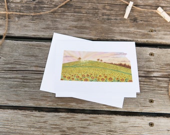 Watercolor Kansas State Card, Sunflower Art Souvenir
