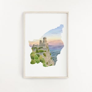 San Marino Watercolor Print, San Marino Art, The Towers San Marino, Country Painting, Travel Souvenir