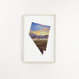 Nevada Aquarell Gemälde, Las Vegas NY, Nevada State Art, Vegas Strip Art, Nevada Karte Kunst, Nevada Karte Poster, Ferngeschenk