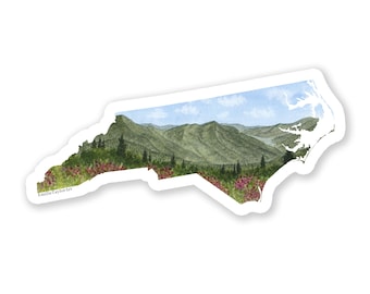 Aquarel sticker North Carolina, Blue Ridge Parkway, waterdichte NC-sticker