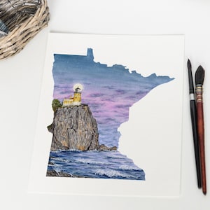 Minnesota Split Rock Watercolor Painting, Split Rock State Park Art, MN State Decor, Minnesota State painting, Minnesota art print,
