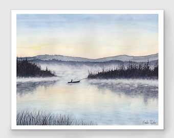 Watercolor Lake Painting, Limited Edition Print, Cabin Decor
