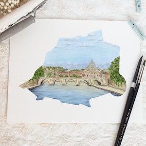 L’aquarelle du Vatican, Art du Vatican, Peinture de la Cité du Vatican, Le Vatican, Souvenir du Vatican