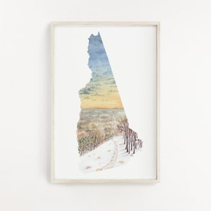 New Hampshire Aquarell Druck, New Hampshire State, Haus State Art, Stratham Hill Park NH, New Hampshire Kartenkunst, Winter in NH