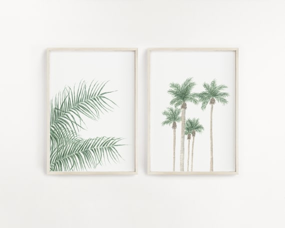 Watercolor Palm Tree Print Set, Tropical Beach Art
