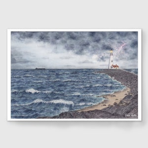 Lighthouse Painting, Guide You Home&quot; Limited Edition Print, Watercolor Ocean painting, Stormy Sea Painting, Lighthouse in a storm Art