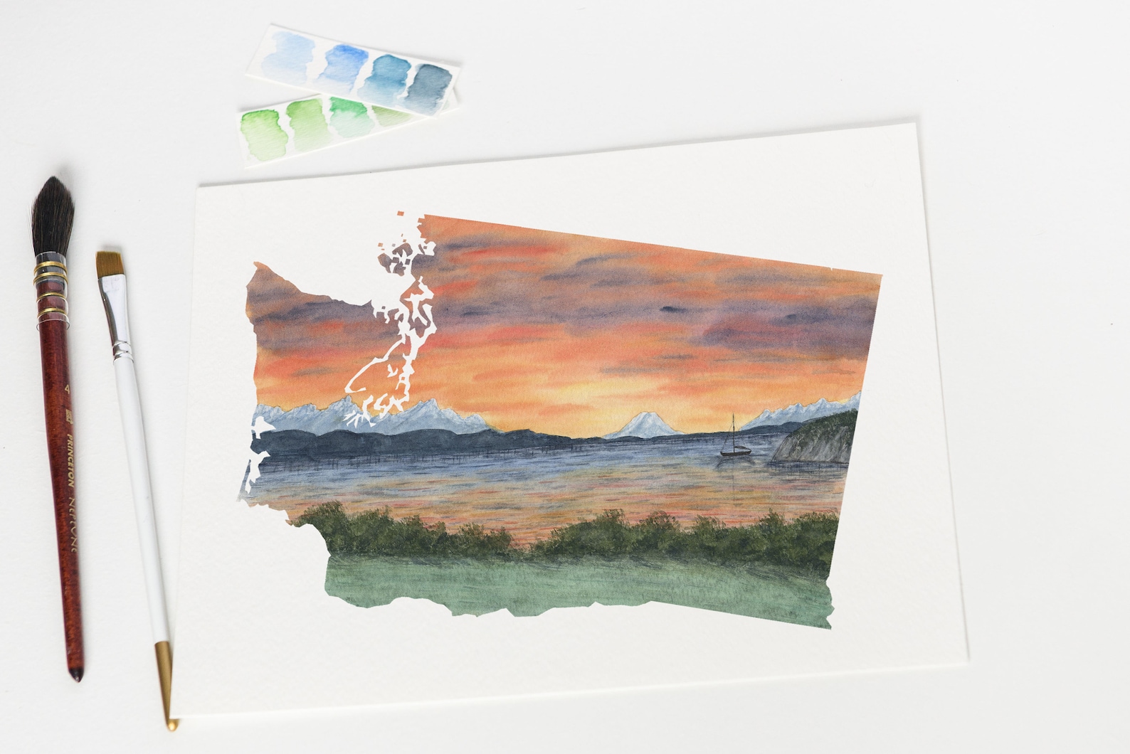 Washington Watercolor Print Washington State Art Washington | Etsy