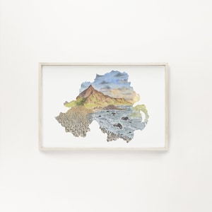 Noord-Ierland aquarel schilderij, Noord-Ierland kunst, Ierland kaart kunst, Ierland geschenk, Giants Causeway