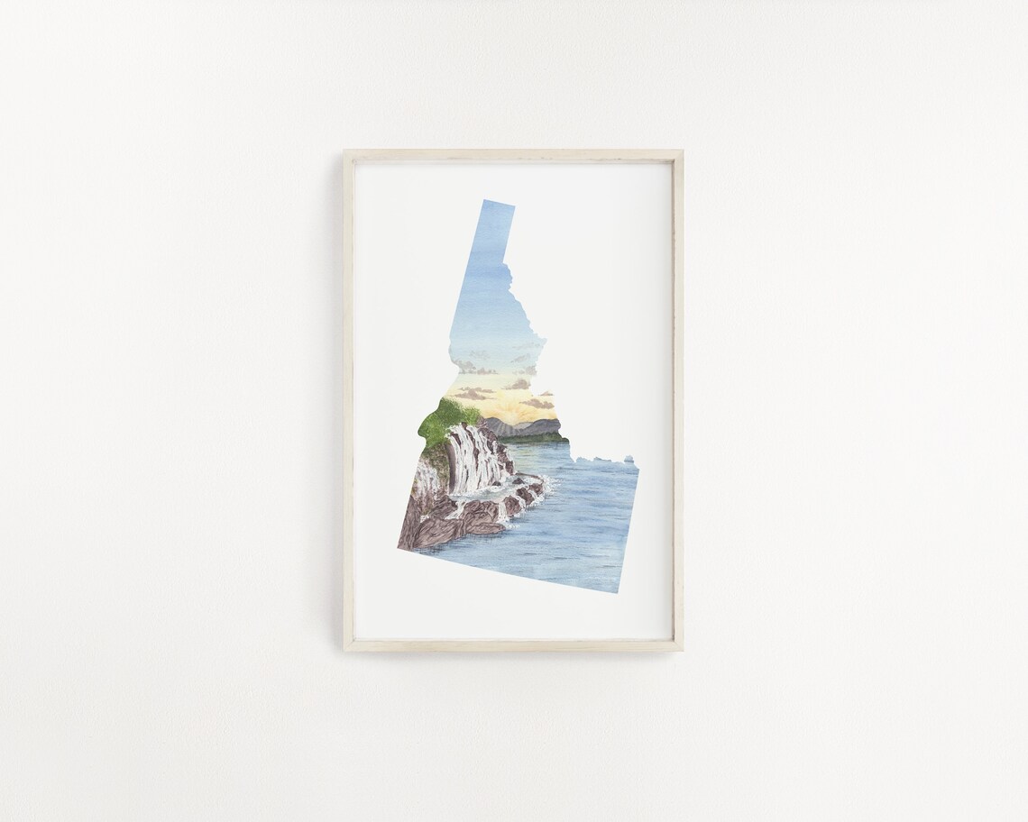 Idaho Watercolor Map Art Print, Fall Creek Falls - Etsy