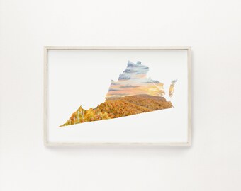 Virginia Watercolor Map Print, Shenandoah Art
