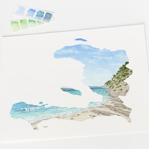 Stampa ad acquerello di Haiti, Arte di Haiti, Pittura di Haiti, Isola di Haiti, Pittura ad acquerello, Contea di Haiti