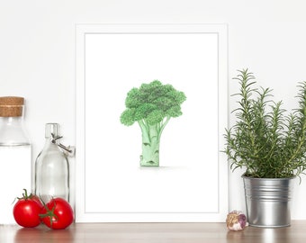 Watercolor Broccoli Print, Kitchen Vegetable Art