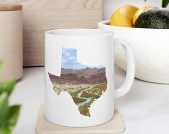 Texas Mug, Big Bend National Park Coffee Cup, TX Ceramic Mug 11oz, Texas drink ware, Drinking mug, unique State trinkets