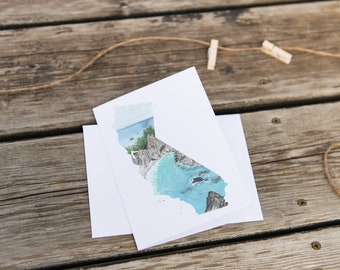 Carte de vœux californienne, carte d’état d’origine aquarelle, cadeau CA, carte de voyage californienne, carte de note vierge, souvenir californien, cadeau californien