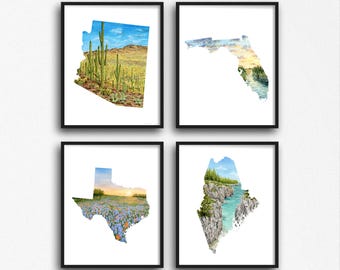 Paquetes de acuarelas estatales, pinturas de estados de EE. UU., colección estatal, impresión de arte rural, regalo de larga distancia, recuerdo de viaje, impresiones estatales