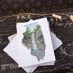Carte de voeux Illinois, carte aquarelle d'État d'origine, cadeau État de l'Illinois, carte pour billets Illinois, carte vierge, souvenir d'art de l'Illinois, cadeau de voyage Illinois
